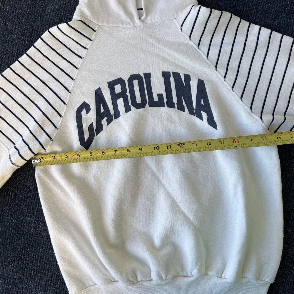 Vintage 80s Carolina Hoodie Sweatshirt Mens Medium Raglan Striped Spell Out Knit